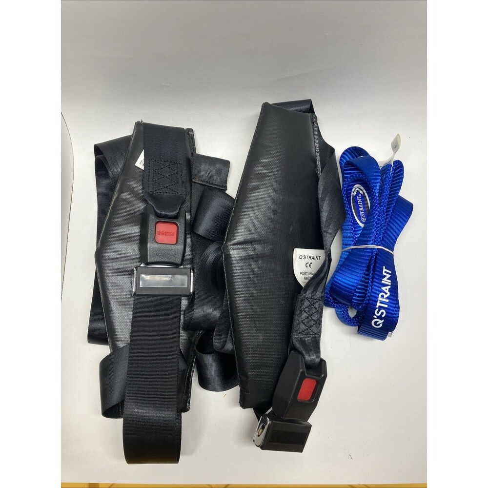 Q'Straint Q5-6327 Wheelchair Padded Postural Lap Belt & Blue Q5-7580 Strap Lot